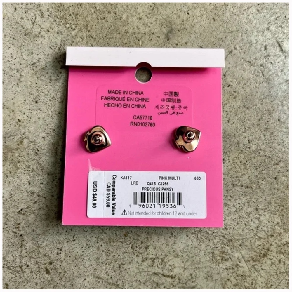 NWT Kate Spade precious pansy stud enamel jewelry earrings - pink - Picture 4 of 4